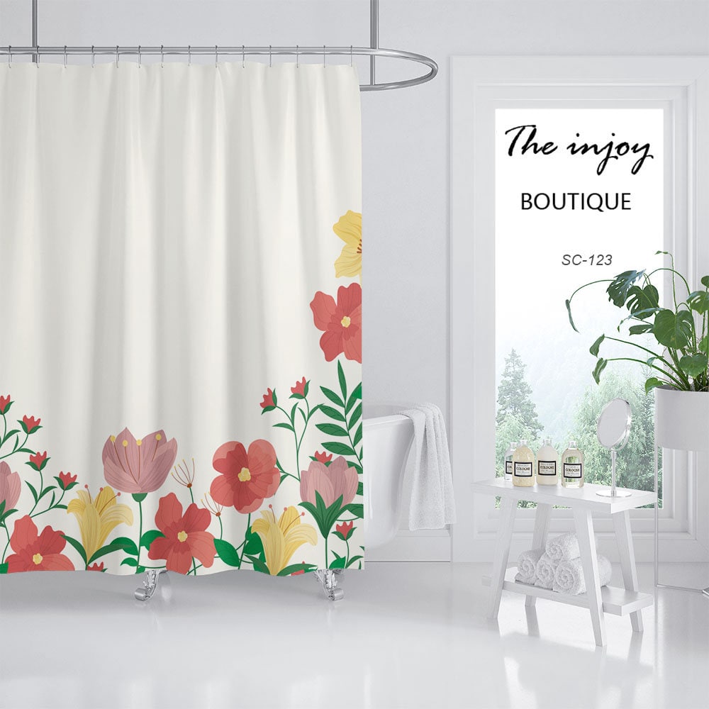 Floral Garden Shower Curtain with Matching Hooks, Customized Sizes Waterproof and Washable Shower Curtain - Image 2