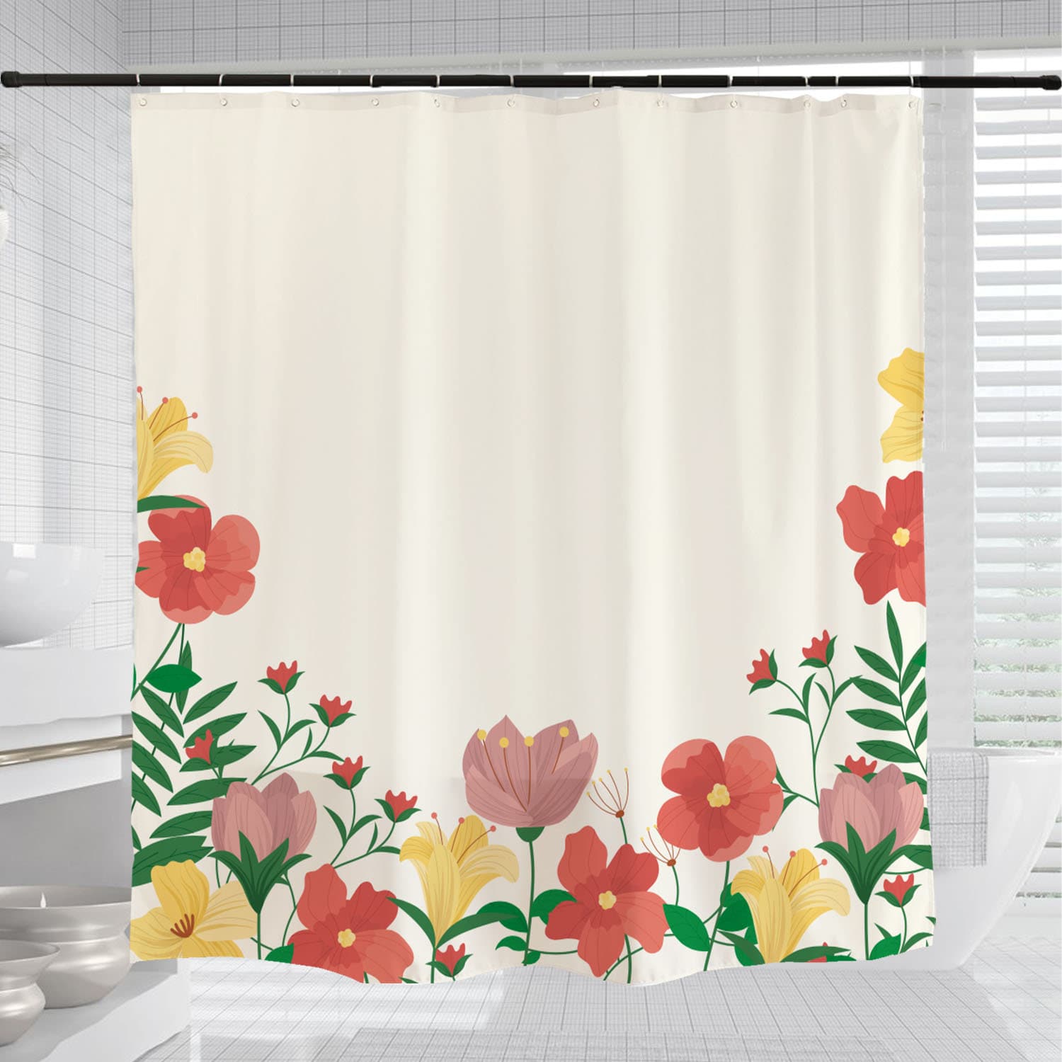 Floral Garden Shower Curtain with Matching Hooks, Customized Sizes Waterproof and Washable Shower Curtain - Image 3