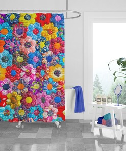 Floral Hippie Shower Curtain with Optional Towels and Mat for Boho Decor