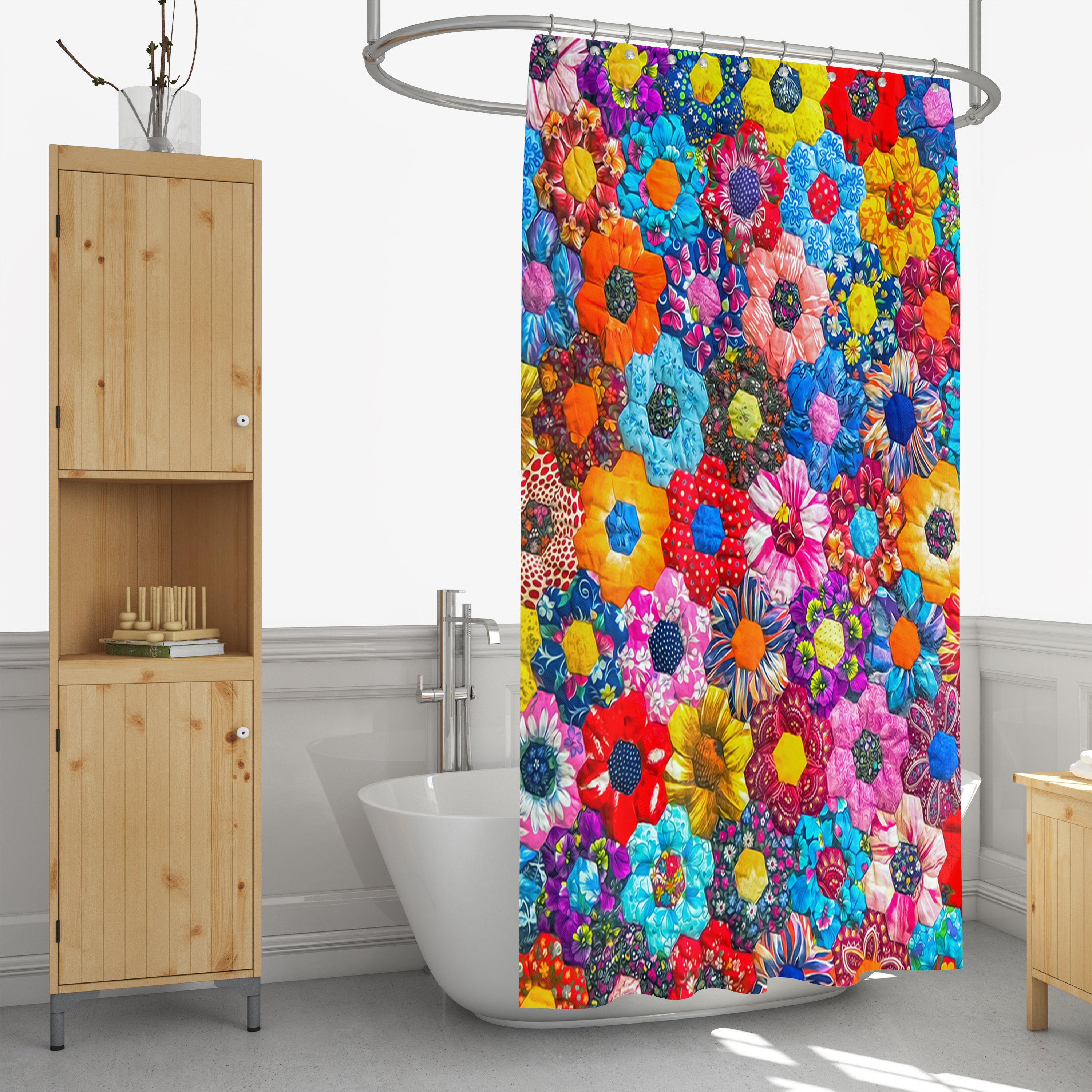 Floral Hippie Shower Curtain with Optional Towels and Mat for Boho Decor - Image 2