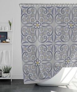 Floral Mandala Shower Curtain | Geometric Line Flowers Fabric Bathroom Curtain Set Vintage Shower Curtains
