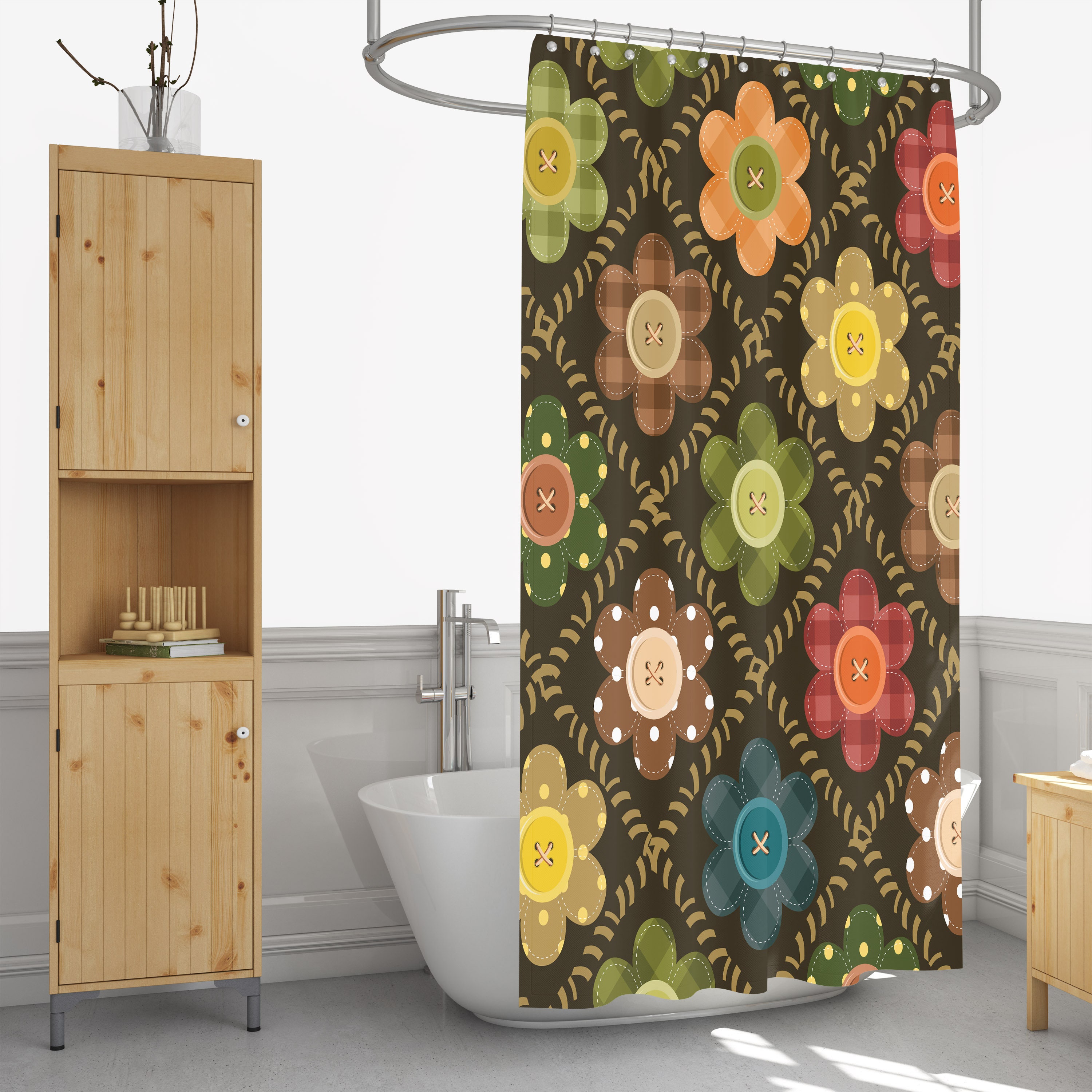 Floral Patchwork Boho Shower Curtain, Colorful Fabric Print, Optional Towels and Mat, Eclectic Bathroom Accessories - Image 2