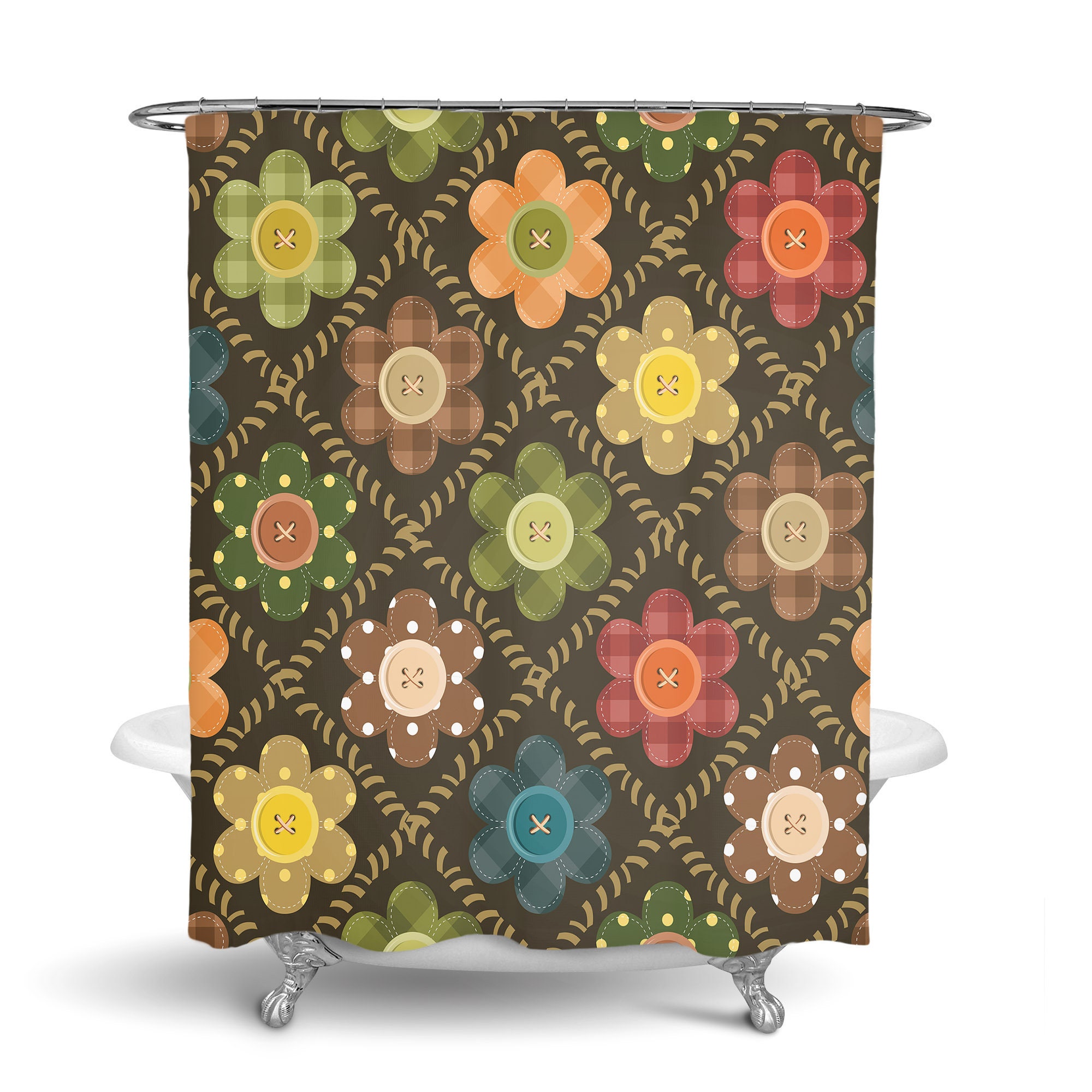Floral Patchwork Boho Shower Curtain, Colorful Fabric Print, Optional Towels and Mat, Eclectic Bathroom Accessories - Image 3