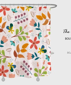 Floral Plant Watercolor Flowers Shower Curtain with Hooks, Machine Washable Durable Polyester Fabric Curtain