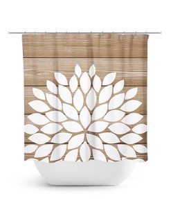 Flower Shower Curtain, Tan and White Bathroom Farmhouse Decor, Stylish Bathtub Curtain for Girls