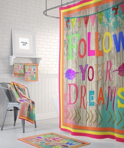 Follow Your Dreams Vibrant Boho Shower Curtain for Inspiring Bathroom Decor