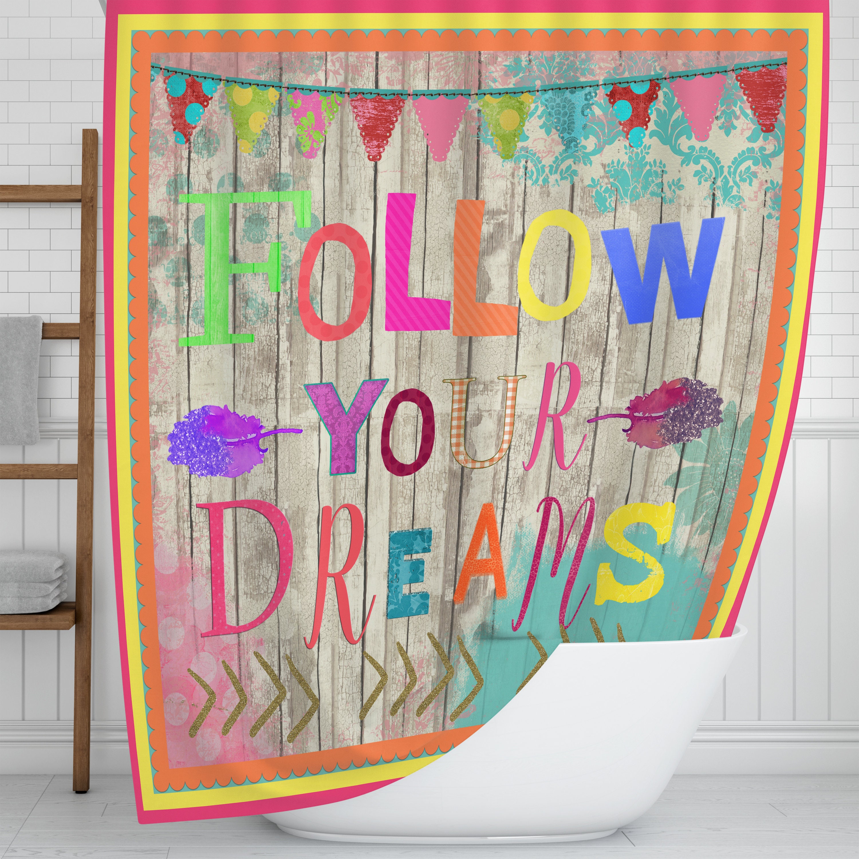 Follow Your Dreams Vibrant Boho Shower Curtain for Inspiring Bathroom Decor - Image 2