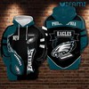 Football On Fire Black Blue Philadelphia Eagles 3D Hoodie with Custom Print