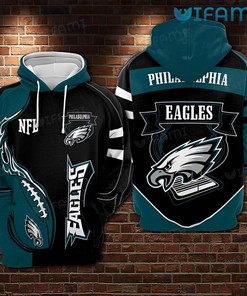 Football On Fire Black Blue Philadelphia Eagles 3D Hoodie with Custom Print