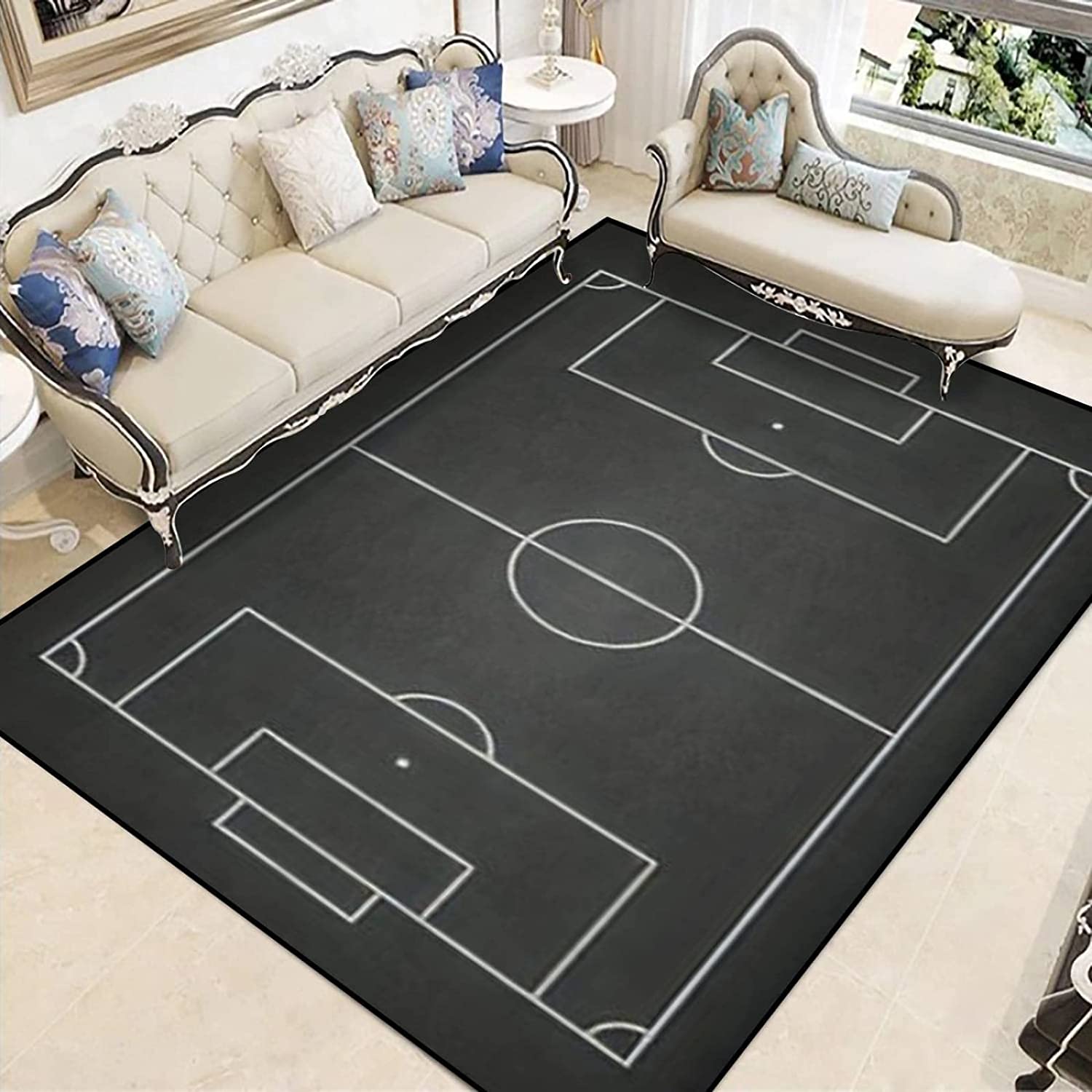 Football Stadium Chalkboard Kids Rug - Non-Slip Carpet for Kitchen and Home Decor, Ideal for Sports and Football Fans