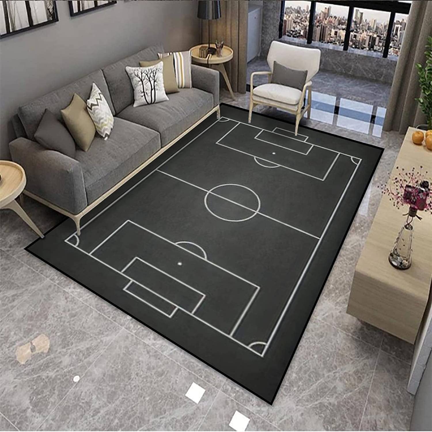 Football Stadium Chalkboard Kids Rug - Non-Slip Carpet for Kitchen and Home Decor, Ideal for Sports and Football Fans - Image 2