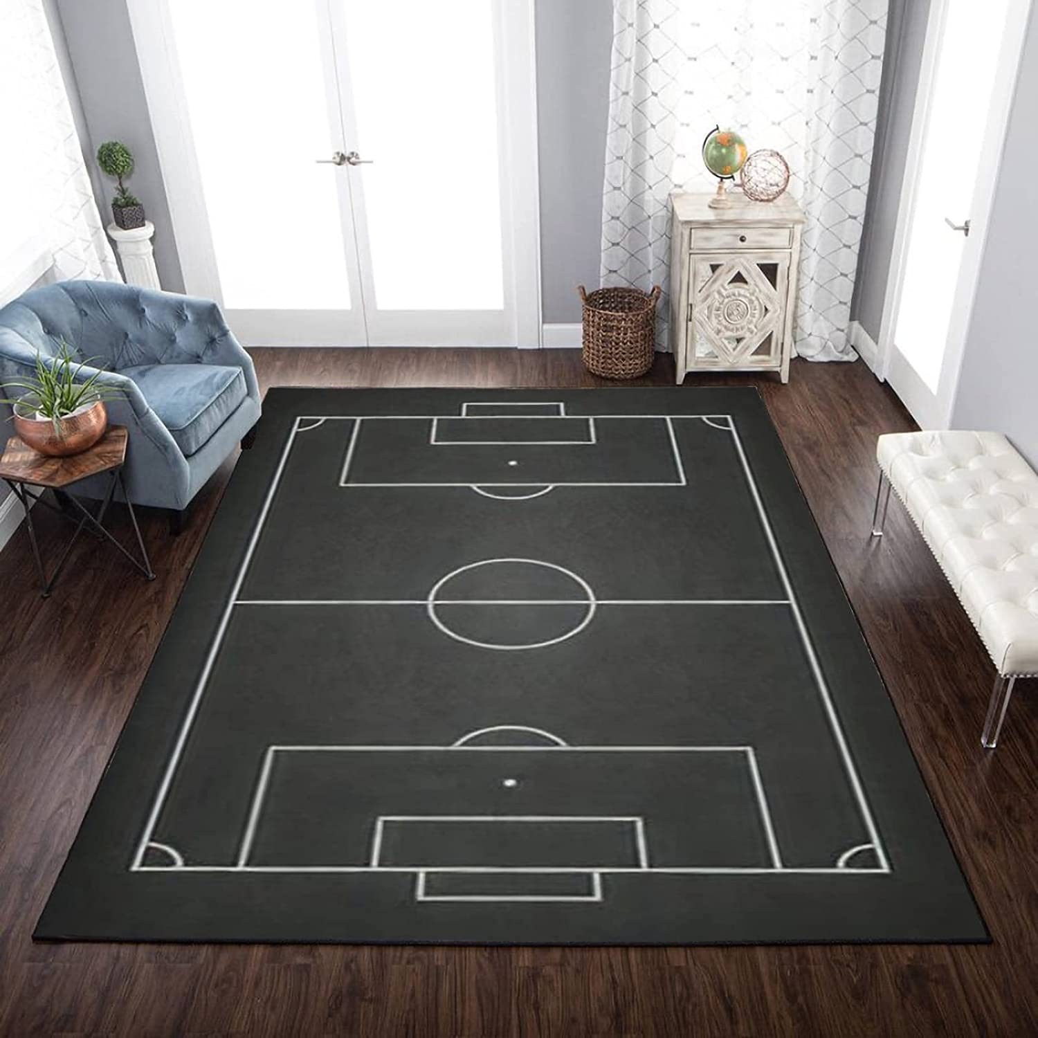 Football Stadium Chalkboard Kids Rug - Non-Slip Carpet for Kitchen and Home Decor, Ideal for Sports and Football Fans - Image 3