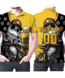 For Die-Hard Fans: Personalized Polo Shirt with NFL Logo Inspired by Jack Skellington for Pittsburgh Steelers Lovers