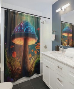 Forest Mushroom Shower Curtain | Mid Century Modern Gothic Style | Magic Mushrooms Bathroom Decor