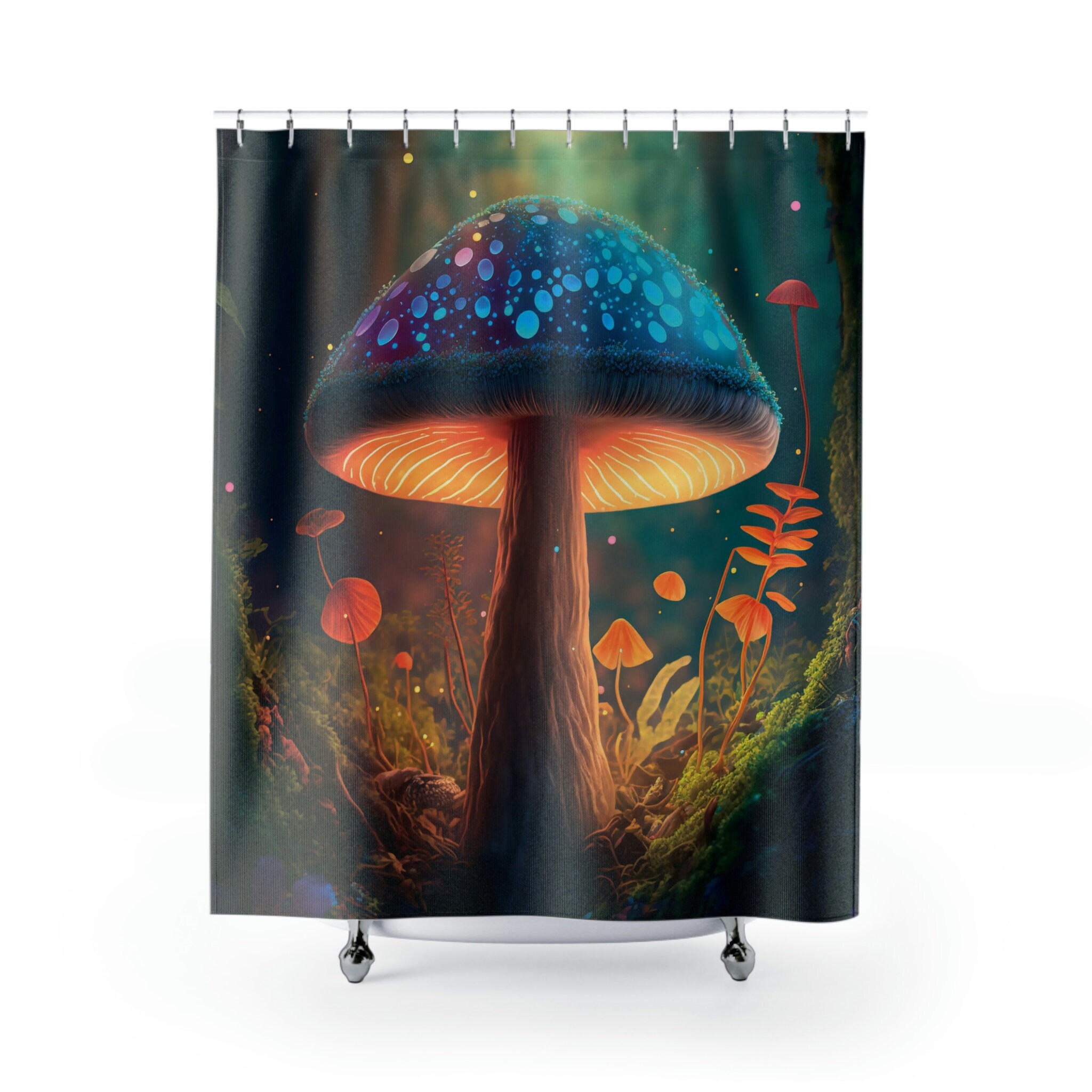 Forest Mushroom Shower Curtain | Mid Century Modern Gothic Style | Magic Mushrooms Bathroom Decor - Image 2