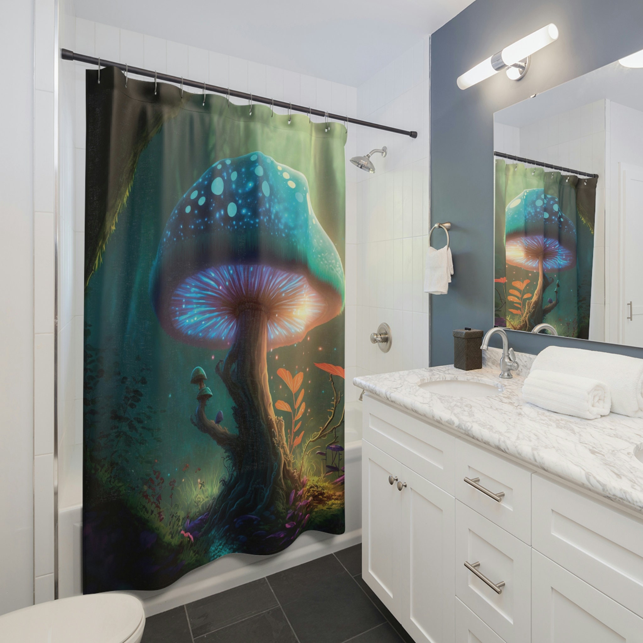 Forest Mushroom Shower Curtain | Mid Century Modern Gothic Style |Unique Shower Curtains