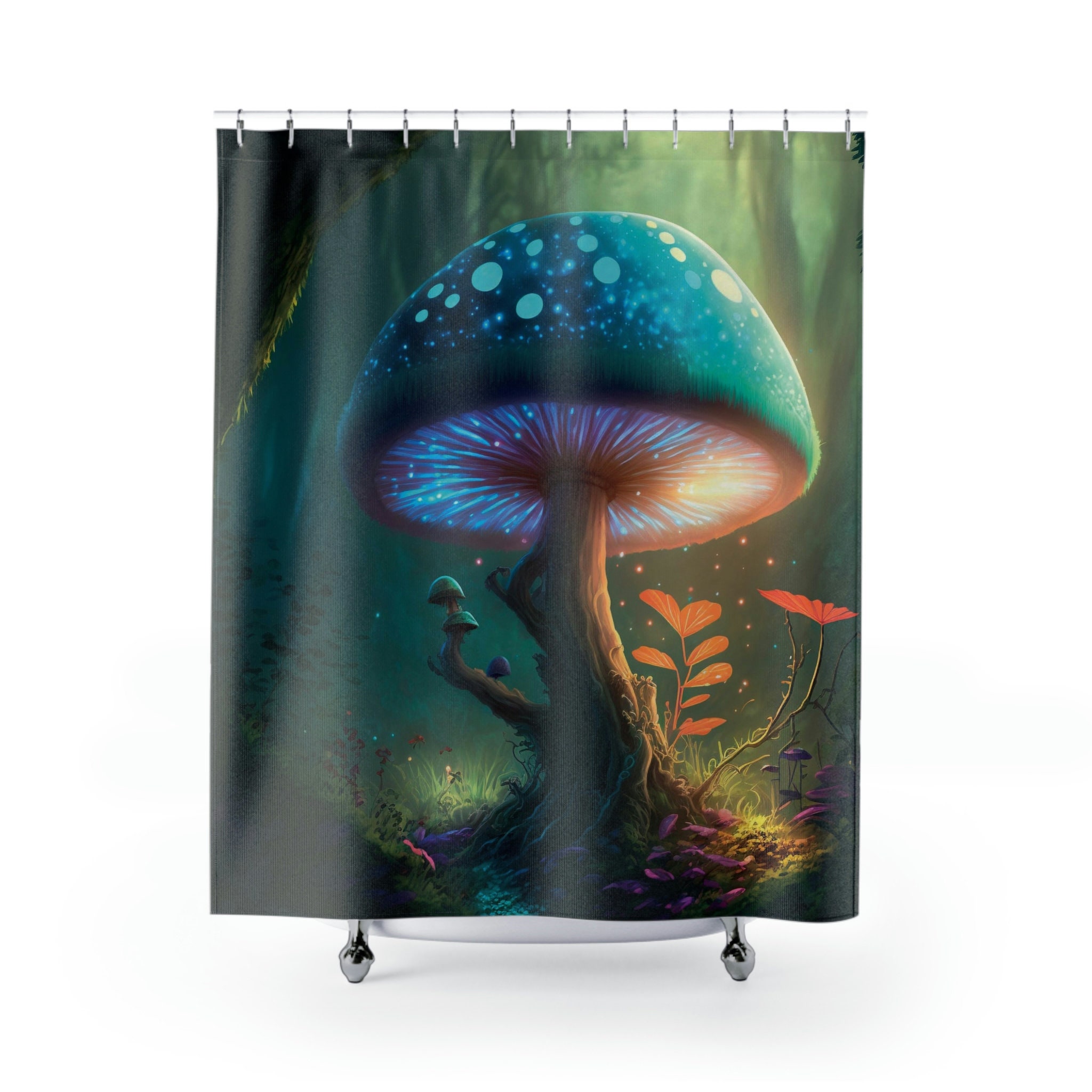 Forest Mushroom Shower Curtain | Mid Century Modern Gothic Style |Unique Shower Curtains - Image 2