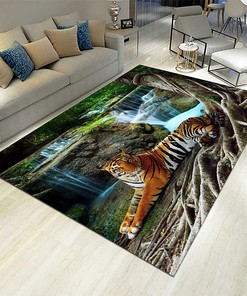 Forest Tiger Mountain Stream Kids Rugs - Indoor Non-Slip Area Rugs, Machine Washable Breathable Durable Carpet