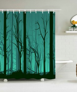 Forest Trees Shower Curtain | Minimalist Modern Fabric Bathroom Decor | Housewarming Gift | Print Shower Curtain
