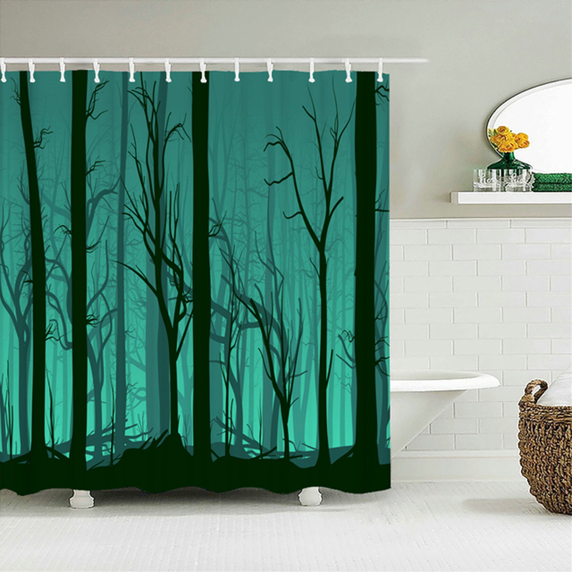 Forest Trees Shower Curtain | Minimalist Modern Fabric Bathroom Decor | Housewarming Gift | Print Shower Curtain