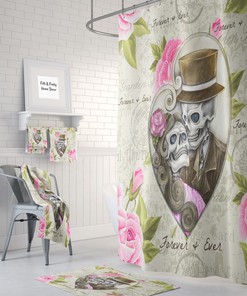 Forever & Ever Sugar Skulls Shower Curtain Set with Optional Bath Mat and Bathroom Set for a Chic
