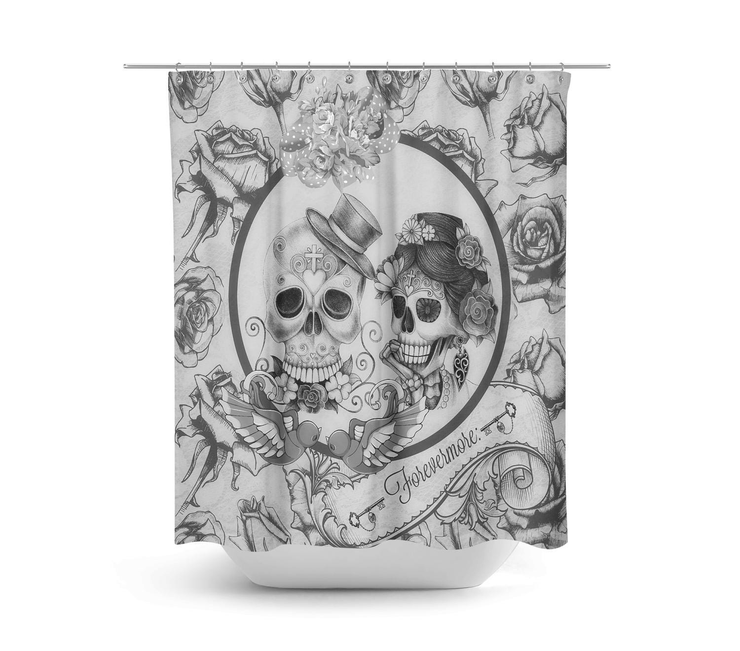 Forever More Skull Shower Curtain Set with Gothic Bathroom Decor - Image 2