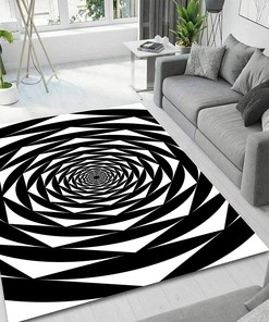 Fractal Vortex Custom Rug - Innovative Black and White Spiral Living Room Area Rug with a Modern Twist