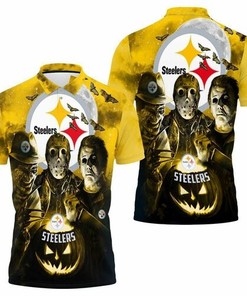 Freddy Jason Michael Myers Love Pittsburgh Steelers Pumpkin Head 3D Polo Shirt in All Over Print and Breathable Fabric