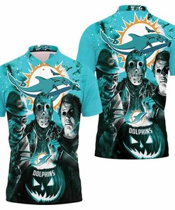Freddy Jason Michael Myers Loves Dolphins Pumpkin Head Halloween 3D All Over Print Polo Shirt