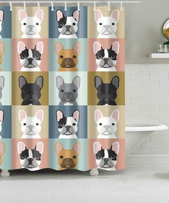 French Bulldog Shower Curtain | Colorful Cute Pet Dog Fabric | Home Bathroom Decor | Dog Theme | House Warming Gift