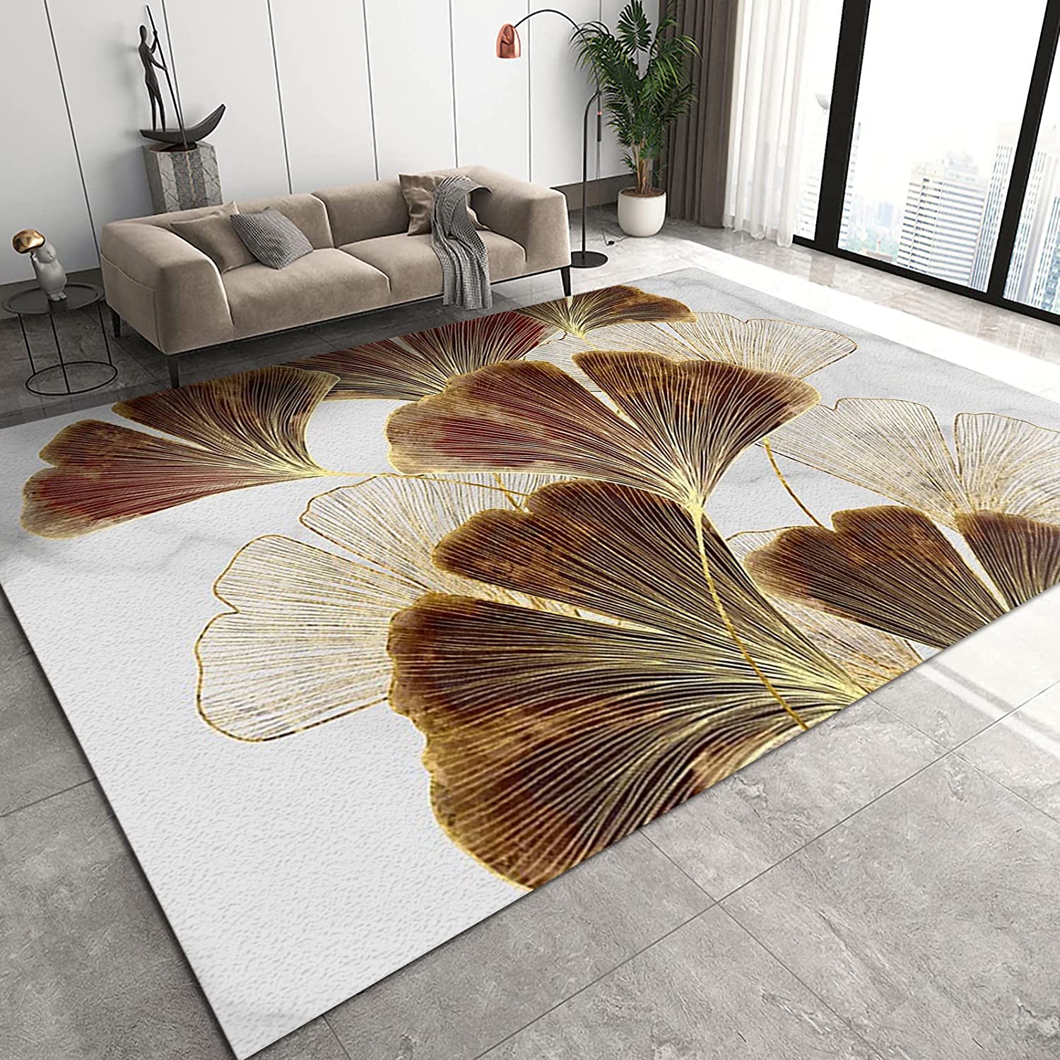 Fresh White Floral Texture Area Rug - Washable Non-Slip Breathable and Durable Portable Rug for Your Living Room