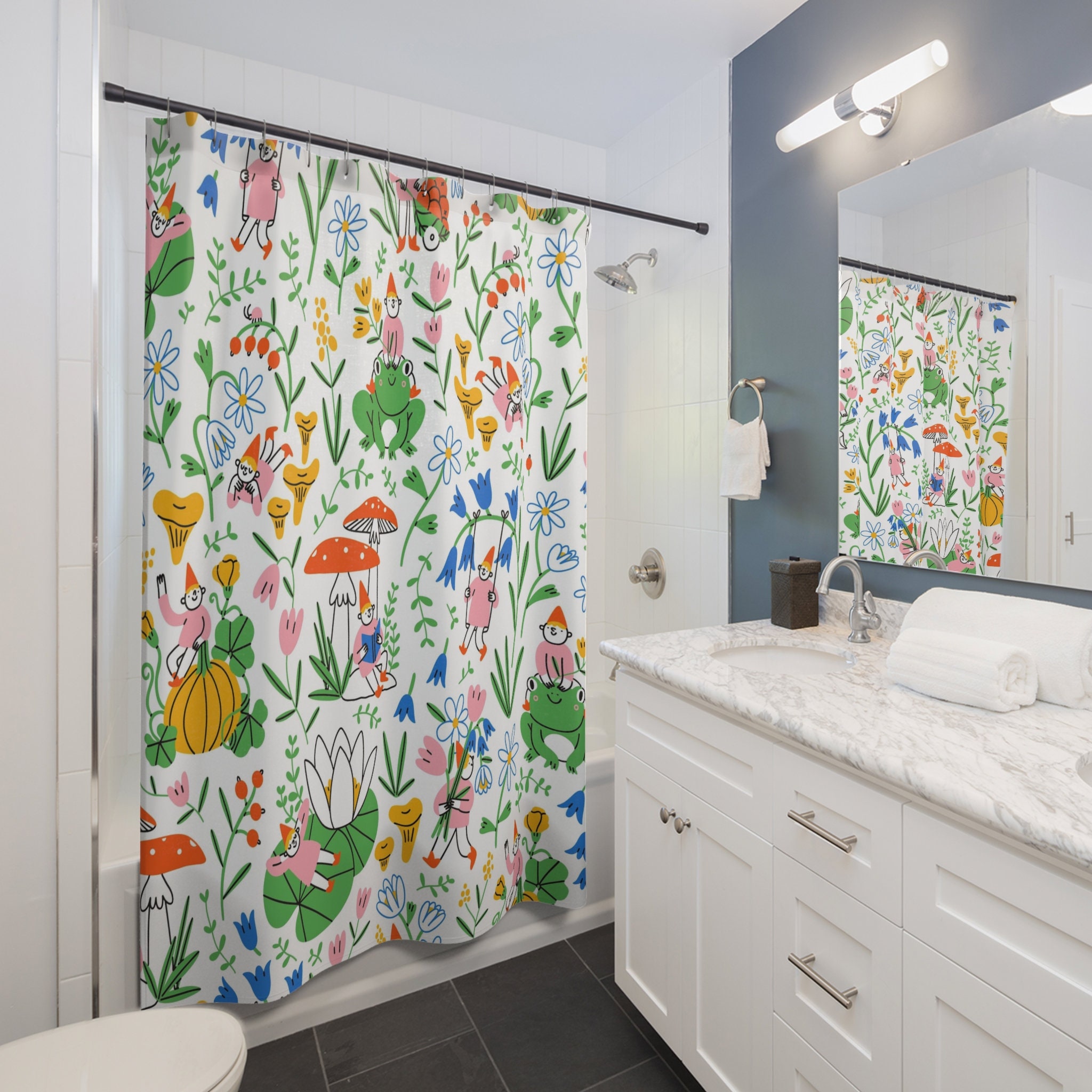 Frog Prince Shower Curtain | Children's Bathroom Shower Curtain | 71 x 71 | Kids Bath Design Restroom shower curtains - Image 2