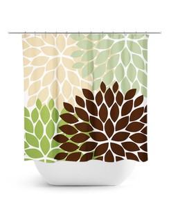 Fun Green Kids Bathroom Shower Curtain, Cute Floral Curtain for Green and Brown Bathroom with Quotes