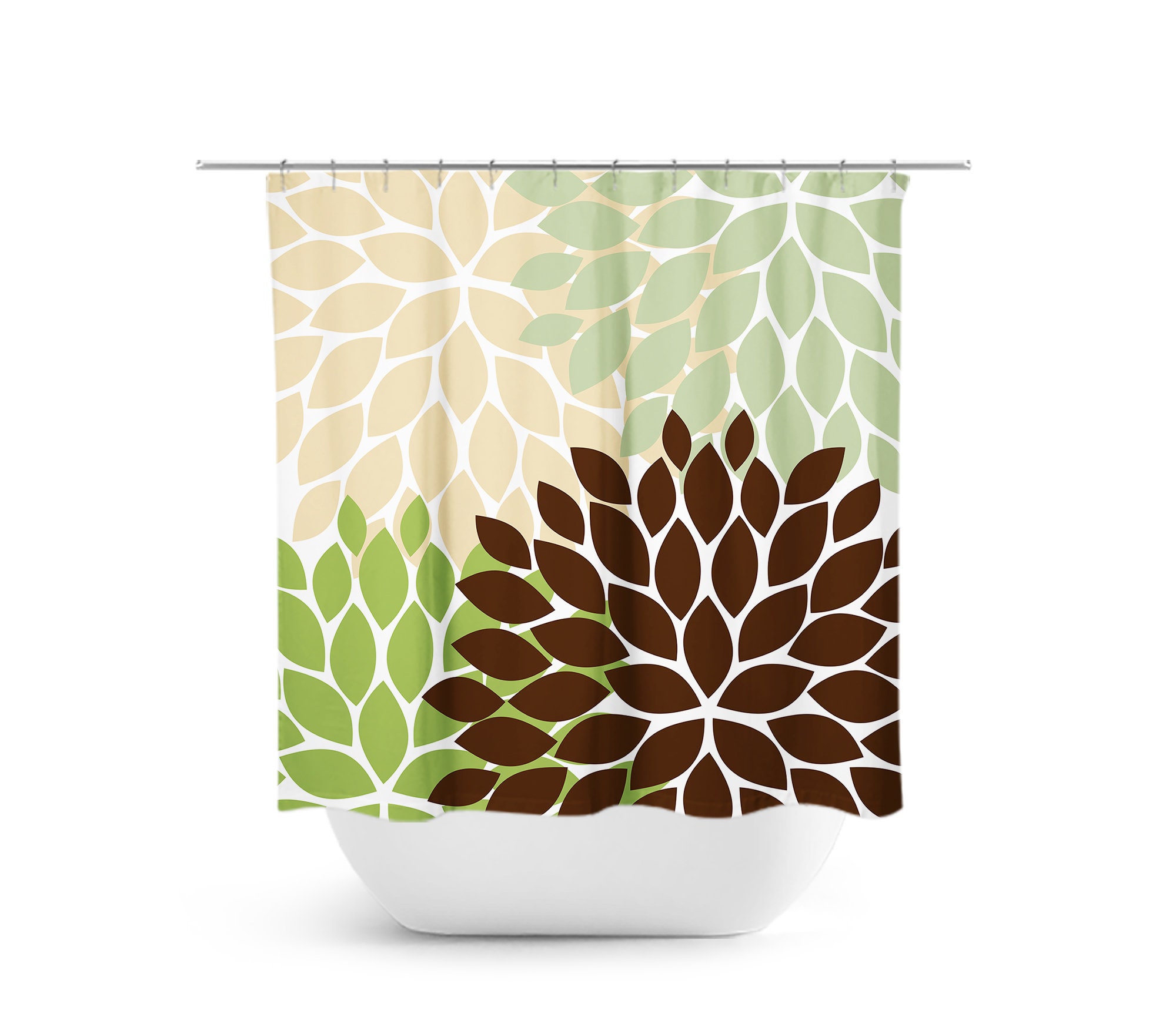 Fun Green Kids Bathroom Shower Curtain, Cute Floral Curtain for Green and Brown Bathroom with Quotes