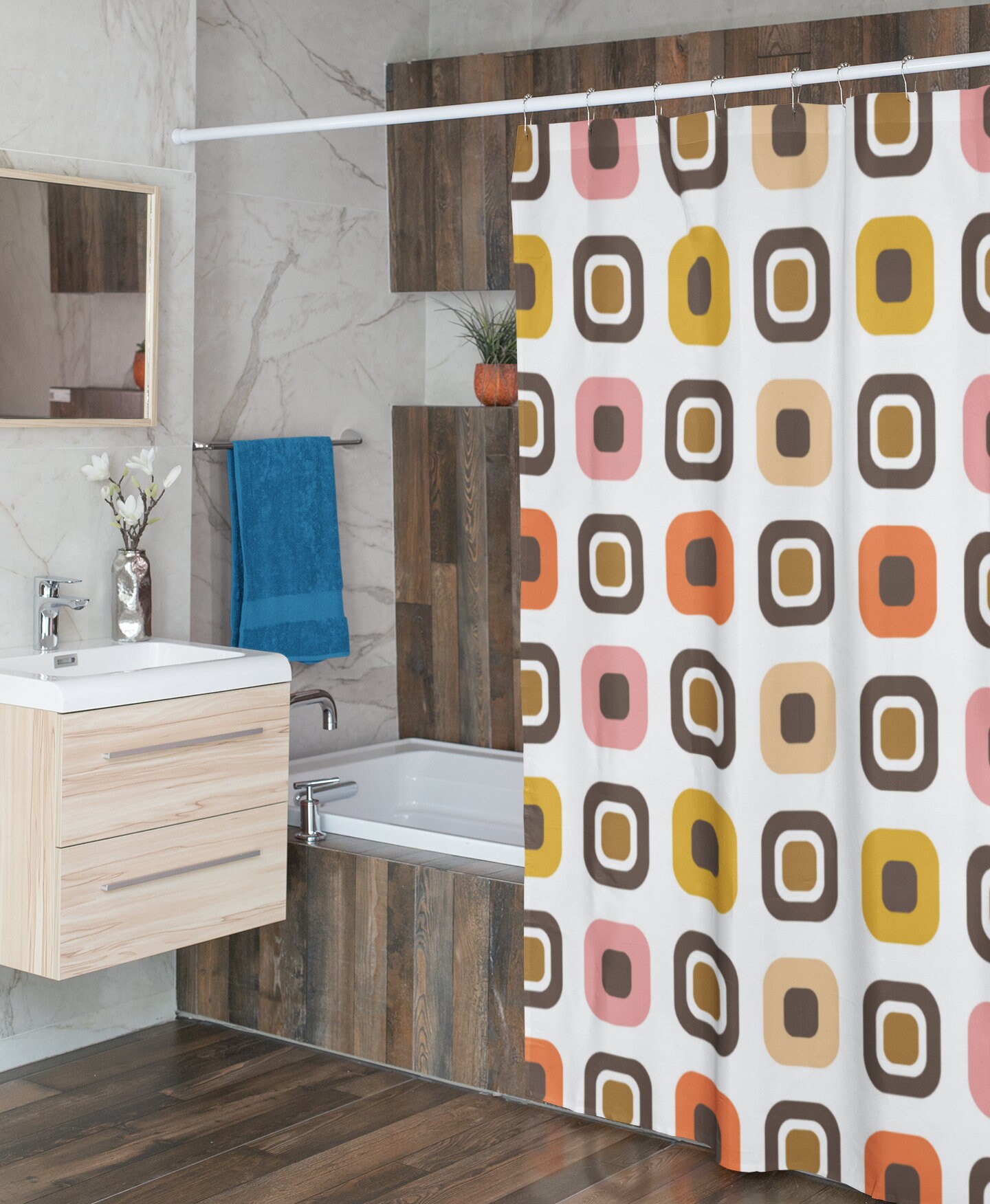 Fun Multicolor Mid Century Modern Retro Shower Curtain for a Funky Bathroom - Image 2