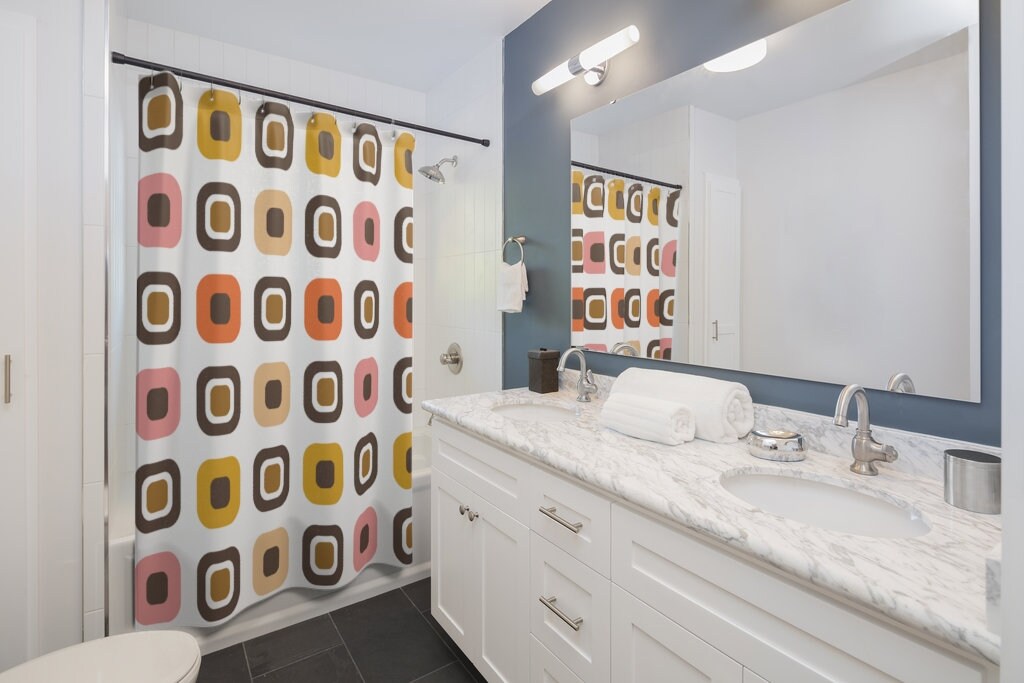 Fun Multicolor Mid Century Modern Retro Shower Curtain for a Funky Bathroom - Image 3