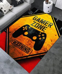 Fun Orange and Black Gamer Area Rug with Game Printed Player Gifts - Perfect for Boys' Bedroom