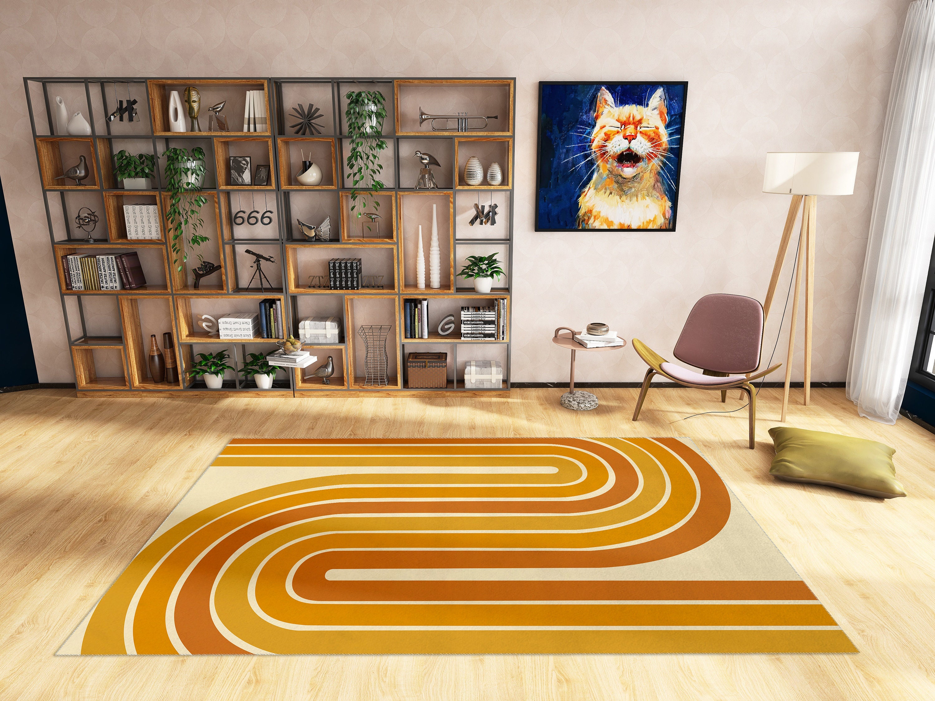 Funky 70s Groovy Trippy Wavy Hippie Preppy Abstract Cool Cute Area Rugs for Living Room and Bedroom - Image 2