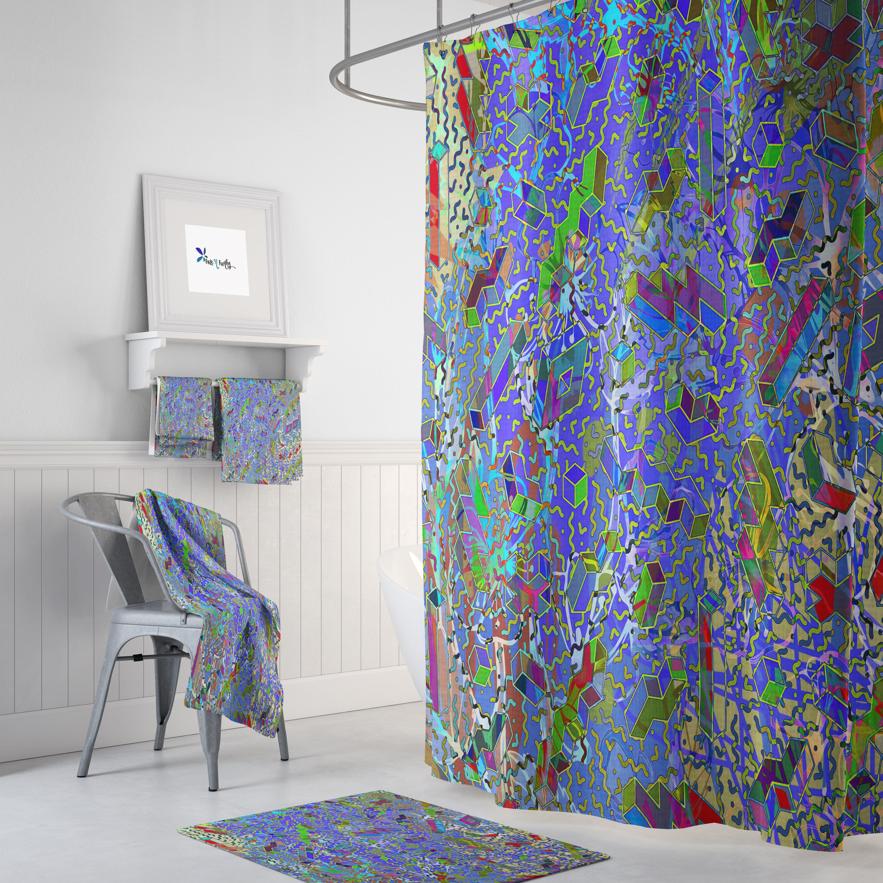 Funky Bohemian Shower Curtain Set with Colorful Bath Accessories