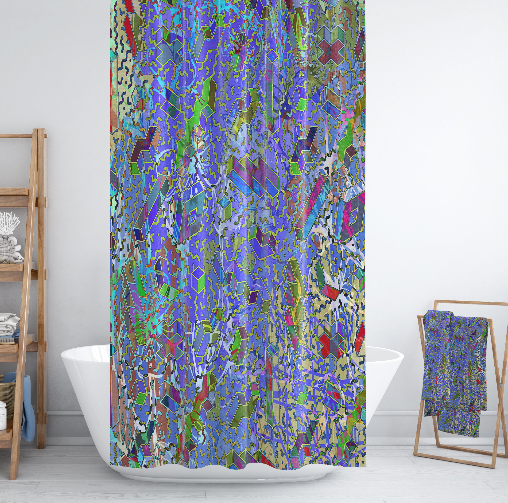Funky Bohemian Shower Curtain Set with Colorful Bath Accessories - Image 3