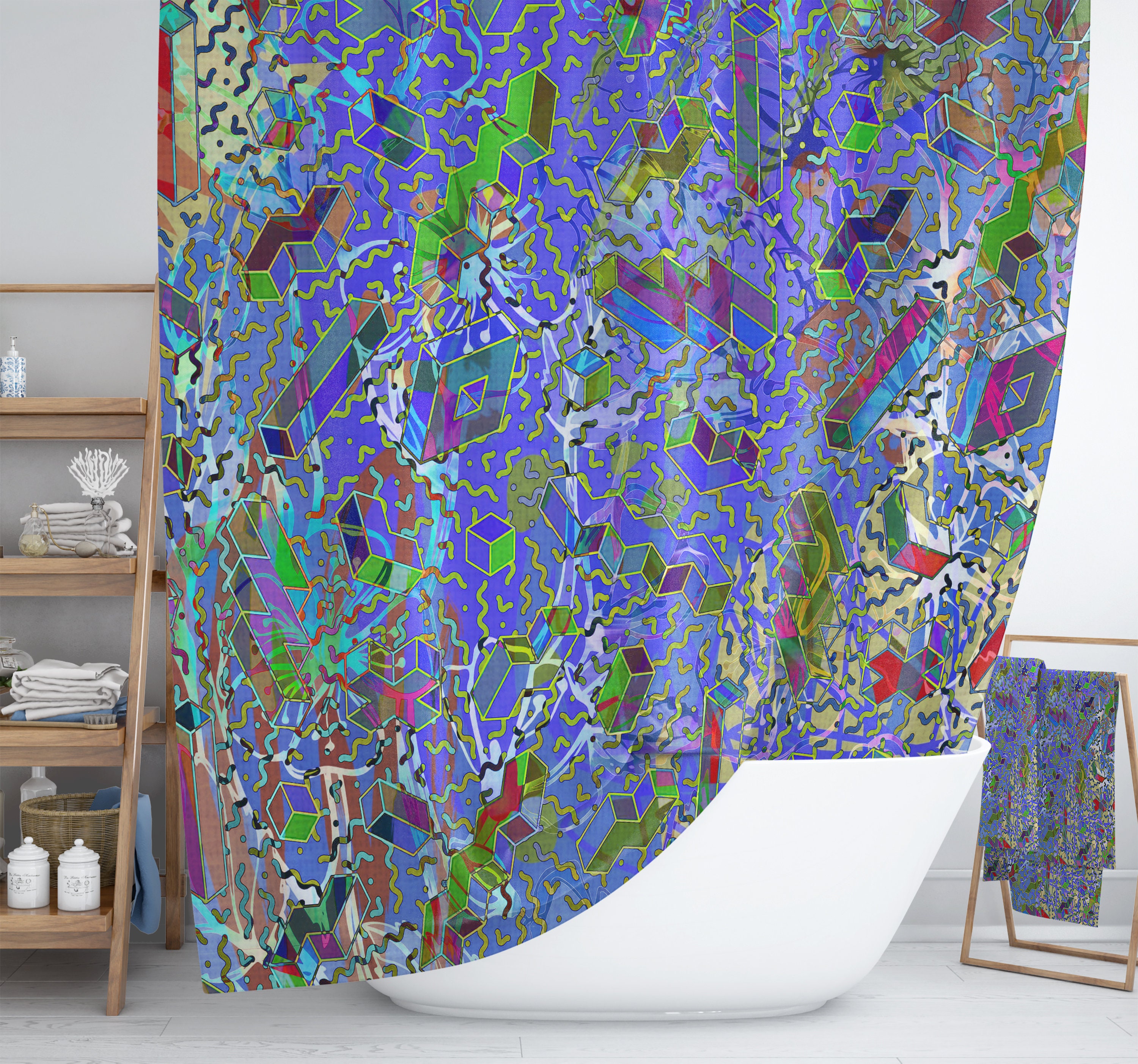 Funky Bohemian Shower Curtain Set with Colorful Bath Accessories - Image 4