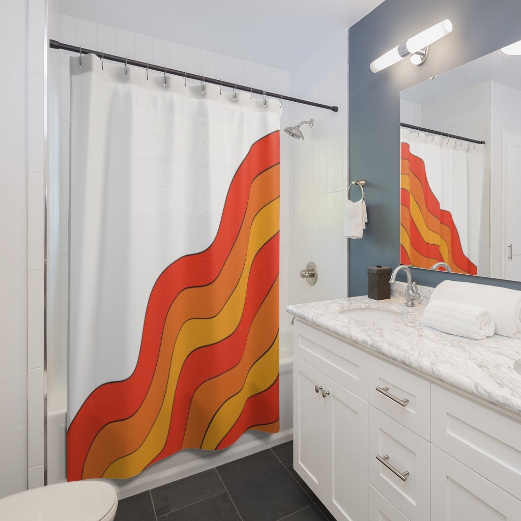 Funky Boho Shower Curtain, Psychedelic 60's 70's Hippie Bathroom Accessory with Groovy Decor - Image 2