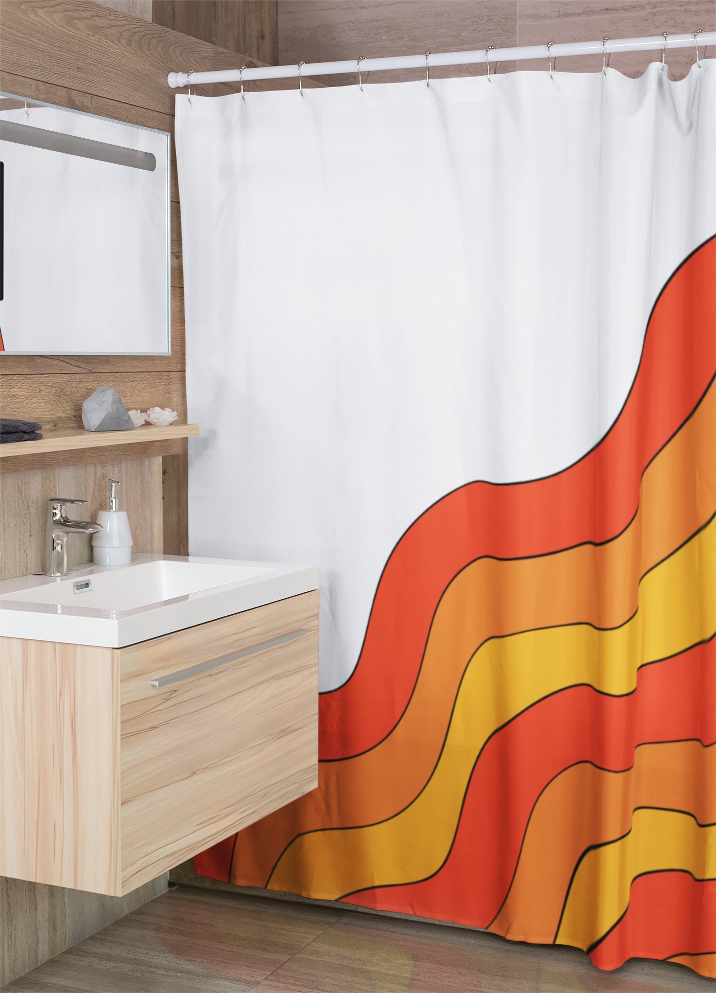 Funky Boho Shower Curtain, Psychedelic 60's 70's Hippie Bathroom Accessory with Groovy Decor - Image 4