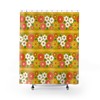 Funky Daisy Mid Century Modern Shower Curtain in Yellow, Green, and Pink for Groovy Flower Power Vibe