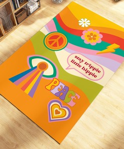 Funky Orange Trippy Wavy Rug - 70s Hippie Y2k Groovy Rug, Preppy Retro Room Decor with Non-Slip Bathroom Rugs Washable