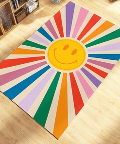 Funky Sunshine Smile Rug - 70s Groovy Trippy Rug, Abstract Cool Rug, Groovy Decor for Living Room Bedroom