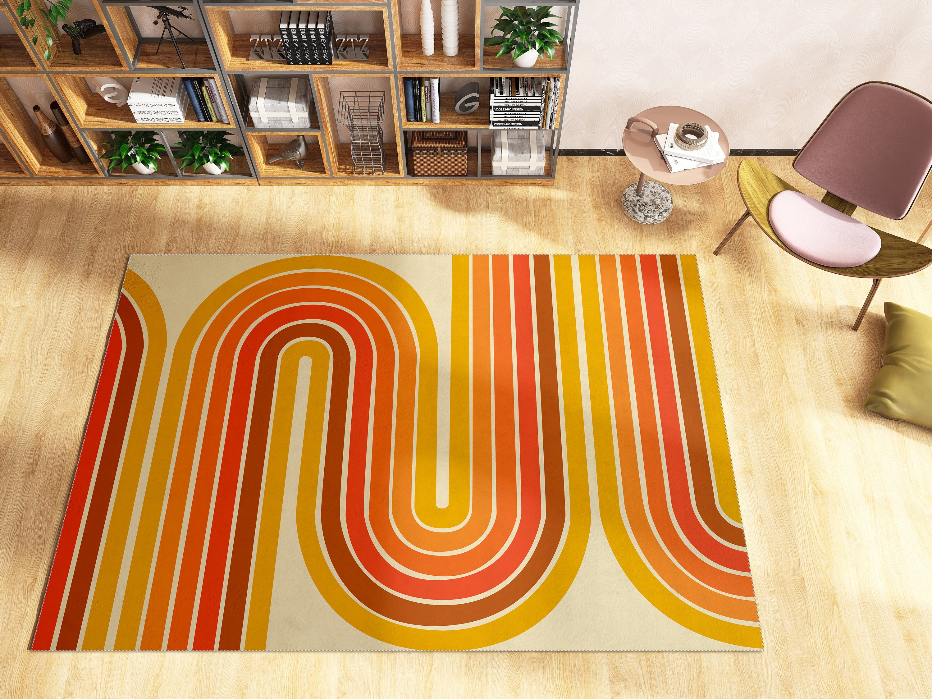 Funky and Groovy 70s Retro Trippy Wavy Hippie Decorative Rug for Living Room and Bedroom