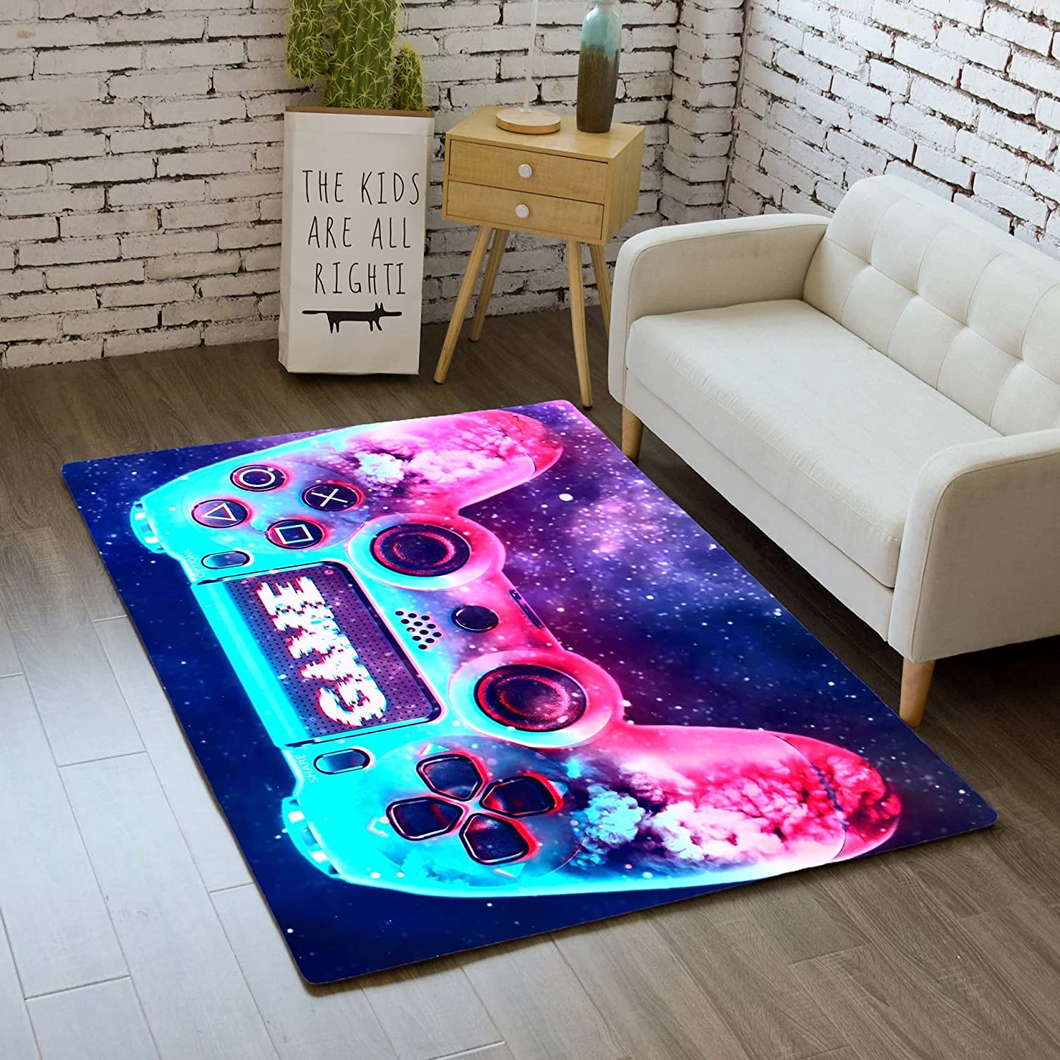 Funny 3D Printed Gamepad Non-Slip Area Rug: Large Carpet for Teen Gamer Controller Decor