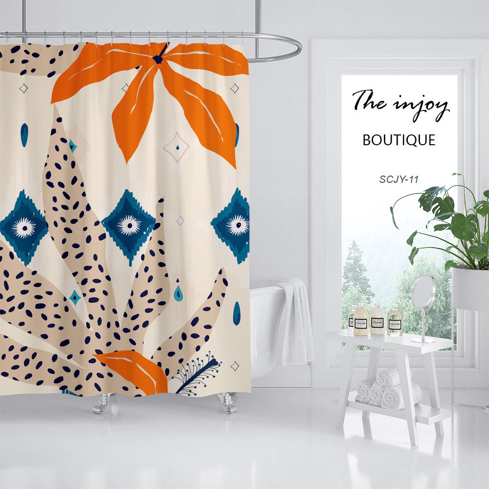 Funny Arts Abstract Monstera Shower Curtain, Waterproof & Washable for Bathroom, Custom Sizes Available - Image 2