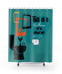 Funny Atomic Cat Retro Shower Curtain with Playful Design for a Hipster Bathroom